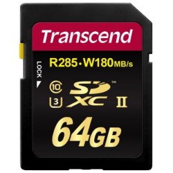 Transcend SD (R285, W180MB/s) UHS-II U3 Classe 10 64GB